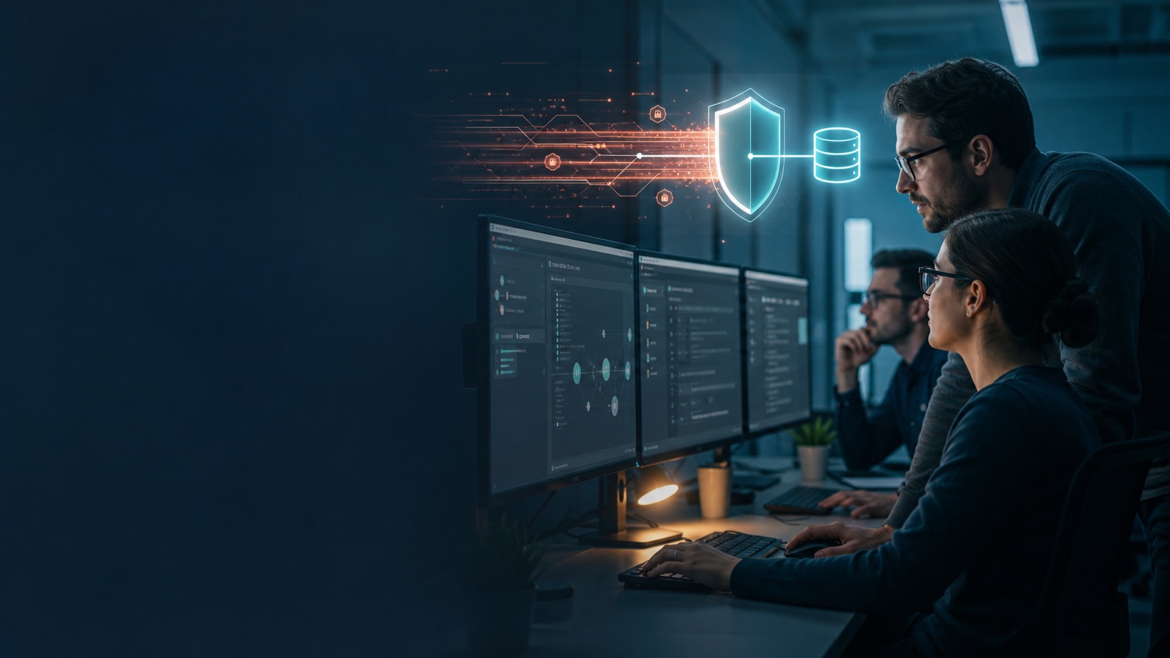 Web operations team verifying an urgent security patch that protects a content-management database